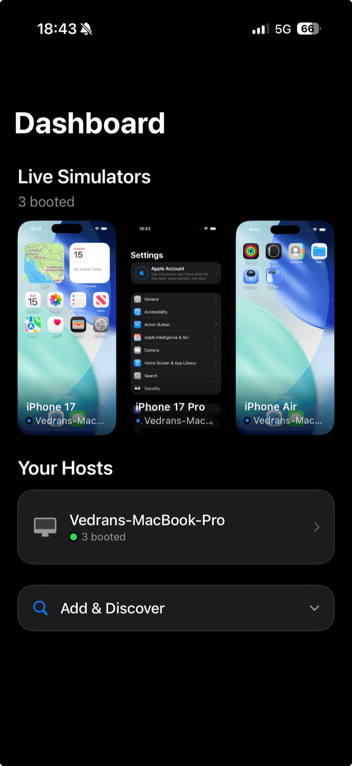 SimFleet iOS client running on iPad
